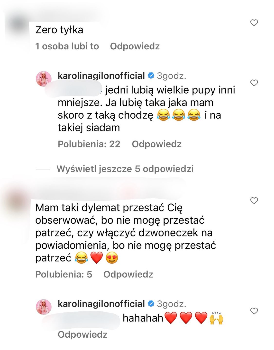 internauci komentują zdjęcia Karoliny Gilon