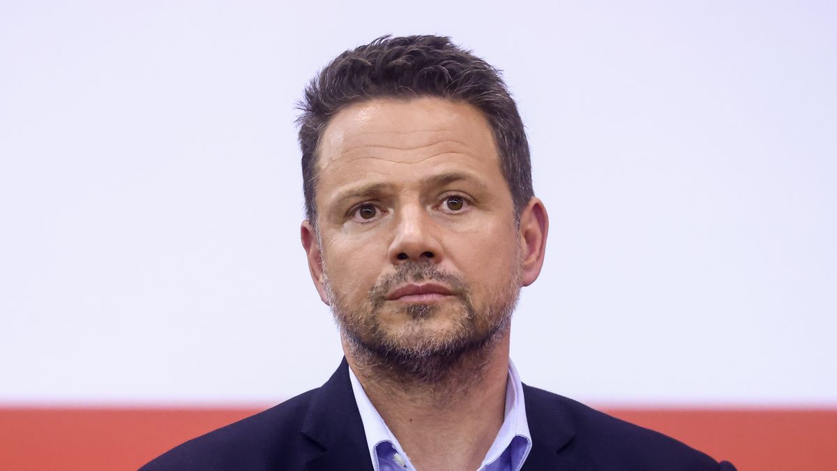 Rafal Trzaskowski, the mayor of Warsaw, is seen during Donald Tusk's  open meeting with people while his visit in Krakow, Poland on May 15, 2023.  (Photo by Beata Zawrzel/NurPhoto via Getty Images)
