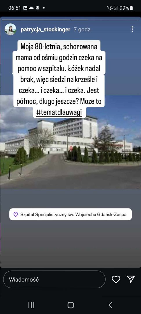 Żona Roberta Stockingera o matce w szpitalu