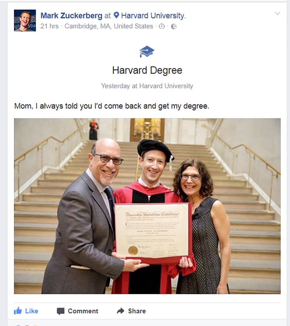 Mark Zuckerberg odebrał dyplom Harvardu. Po 12 latach od wyrzucenia z uczelni 