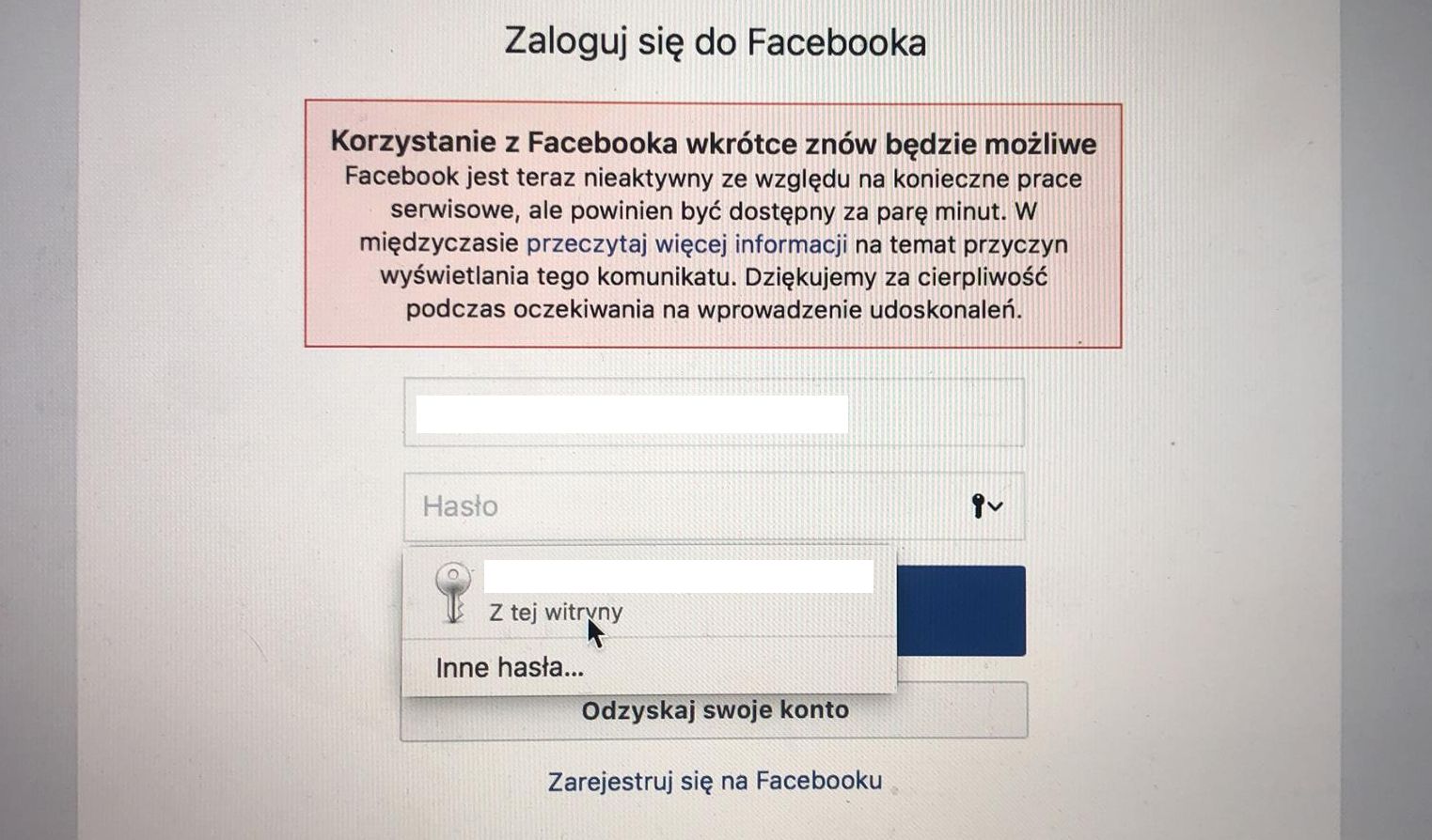 Polscy użytkownicy Facebooka narzekają na trudności w zalogowaniu się do serwisu