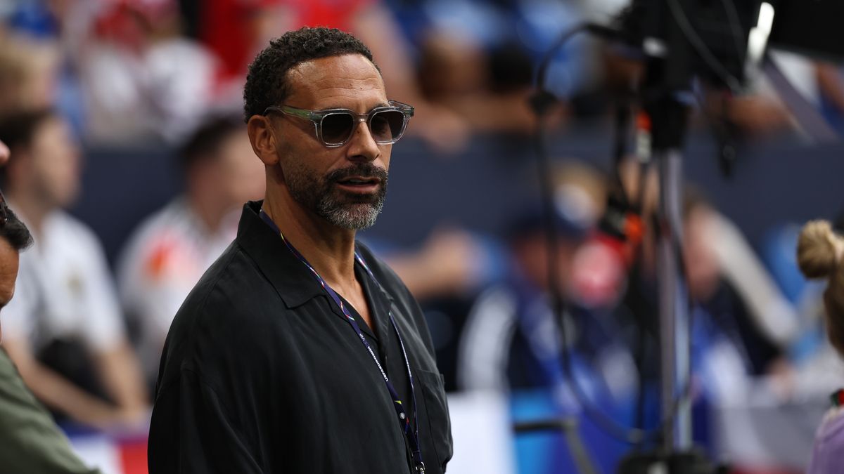 GELSENKIRCHEN, GERMANY - JUNE 30: Rio Ferdinand looks on during the UEFA EURO 2024 round of 16 match between England and Slovakia at Arena AufSchalke on June 30, 2024 in Gelsenkirchen, Germany. (Photo by Qian Jun/MB Media/Getty Images)