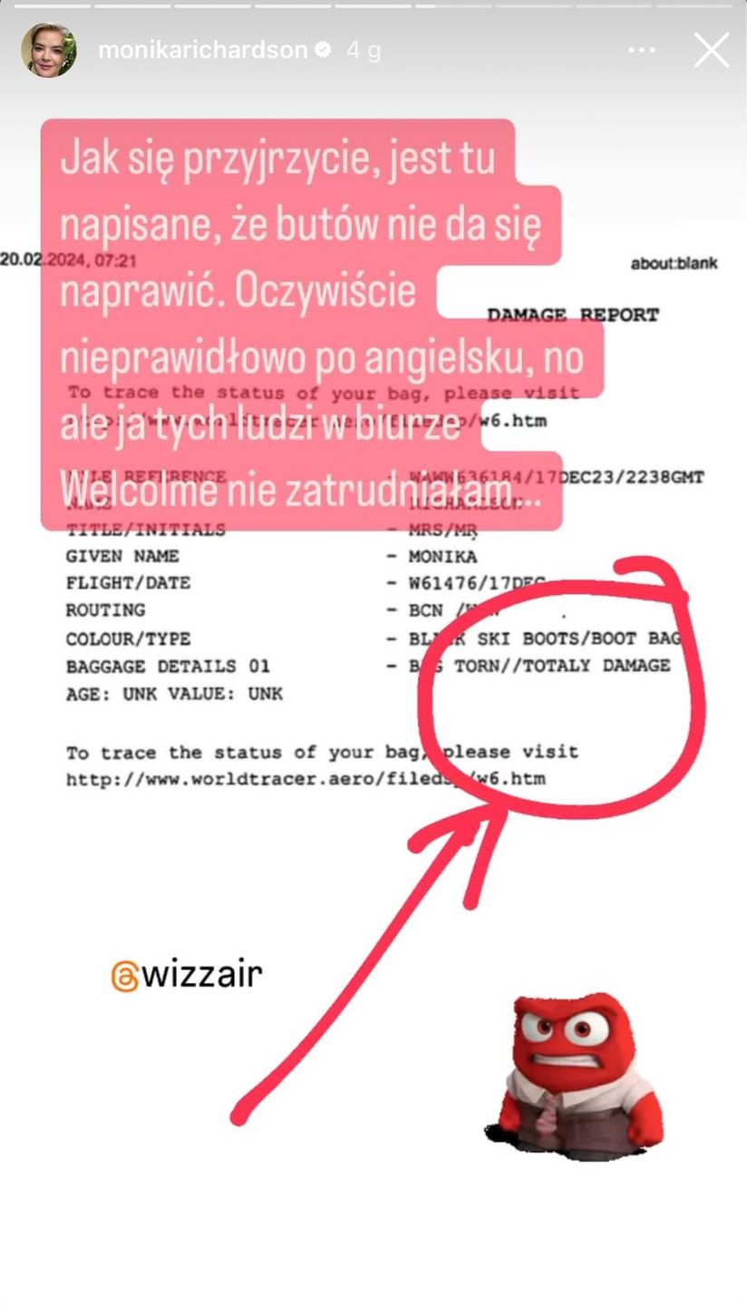 Monika Richardson domaga się uznania reklamacji