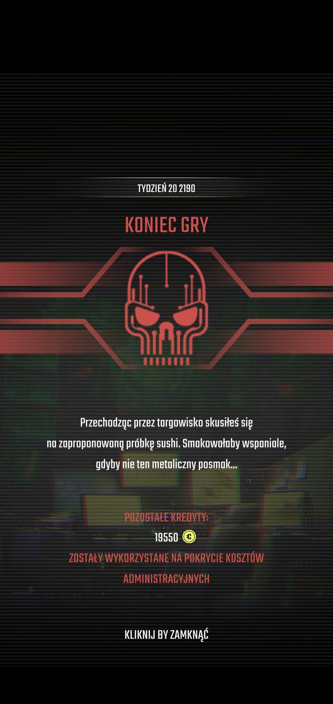 InfiniteCorp - ekran porażki
