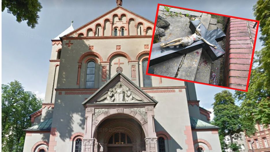 Pomnik przed kościołem Św. Jadwigi w Chorzowie został zdemolowany