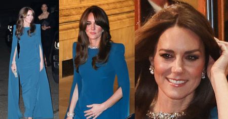 Kate Middleton OLŚNIEWA w szafirowej sukni na gali Royal Variety Performance (ZDJĘCIA)