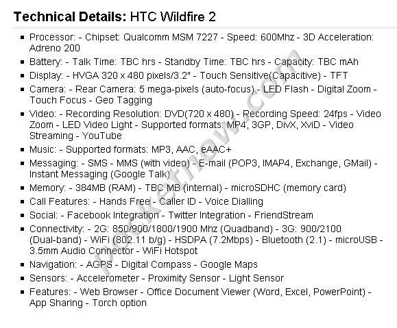 Samsung Galaxy S2, HTC Desire 2, Desire HD2 i Wildfire 2 - wyciekła specyfikacja 5
