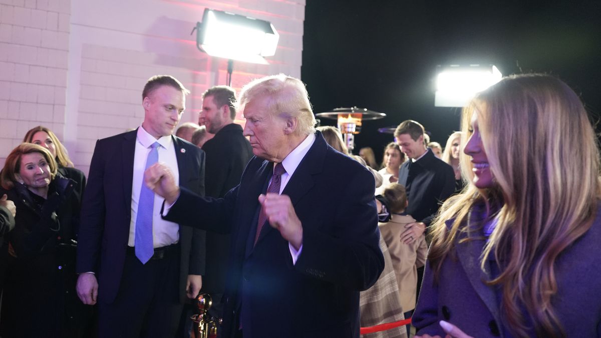 President-elect Donald Trump, with Melania Trump, right, dances after watching fireworks at Trump National Golf Club on January 18, 2025 in Sterling, Virginia. Trump has arrived in the Washington, DC region ahead of his inauguration ceremony on January 20 which has been moved inside the U.S. Capitol as temperatures are expected to be the coldest in forty years. (Photo by Alex Brandon - Pool/Getty Images)