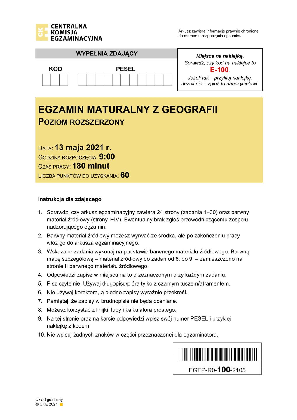 Matura 2021 z geografii - arkusze CKE