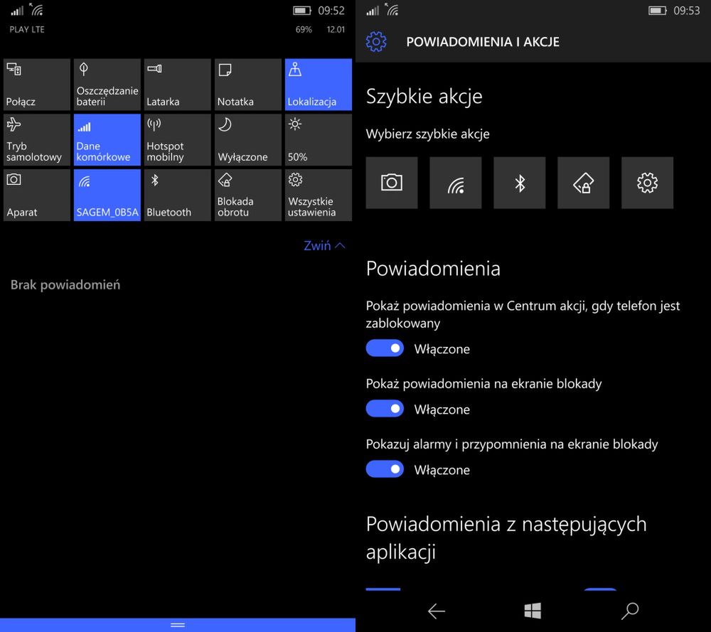 Windows 10 Mobile - ulepszone centrum akcji i zakładka do zarządzania powiadomieniami