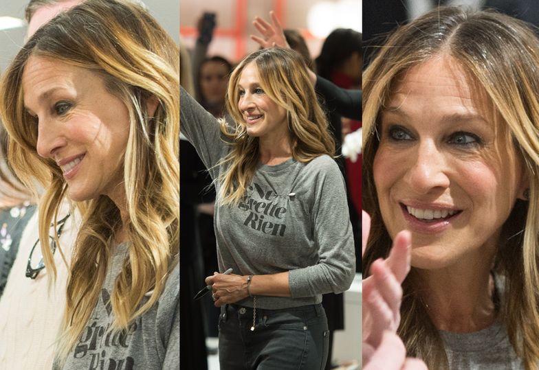 Naturalna Sarah Jessica Parker sprzedaje buty w centrum handlowym