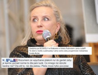 Krystyna Janda chwali się, że je foie gras. "O karpia się walczyło, dzisiaj pani się zajada tuczoną gęsią!"