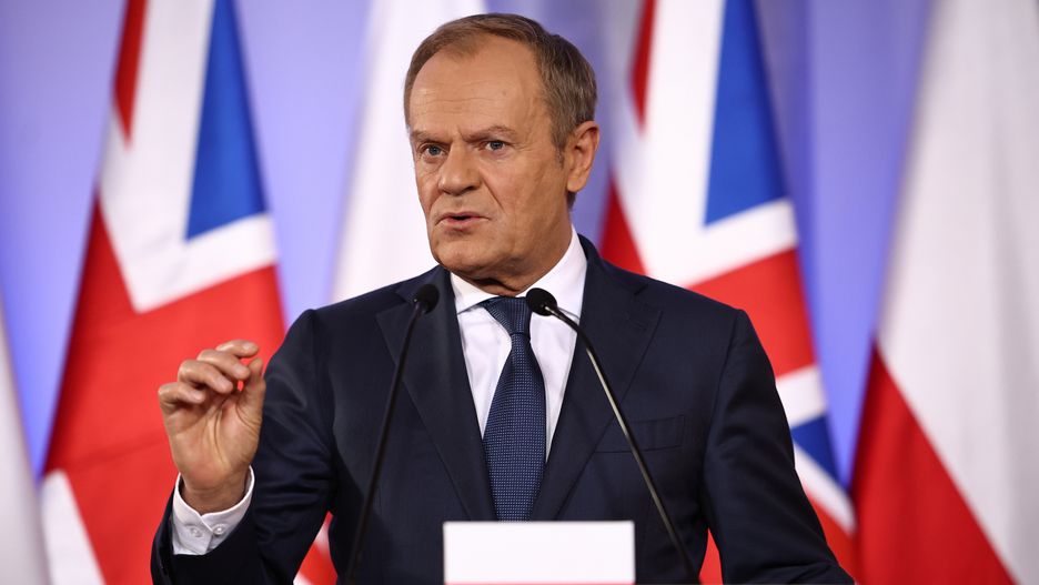 WARSAW, POLAND - APRIL 23: Polish Prime Minister Donald Tusk addresses a press conference following bilateral talks with Britain's Prime Minister Rishi Sunak at the Prime Minister's office on April 23, 2024 in Warsaw, Poland. The Polish prime minister hosted a meeting with his British counterpart and the NATO secretary general in which the trio discussed support for Ukraine. (Photo by Henry Nicholls - Pool/Getty Images)