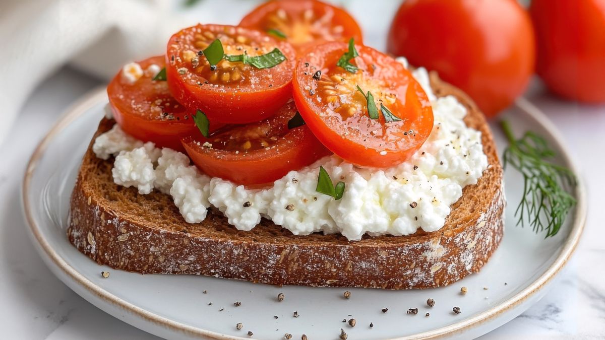 Kanapka z pomidorem i serkiem wiejskim