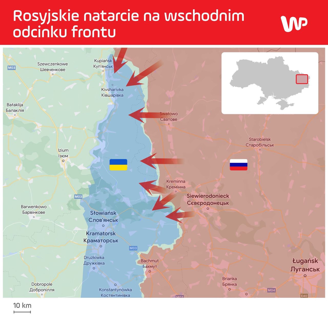 Kierunki natarcia Rosjan na wschodzie Ukrainy