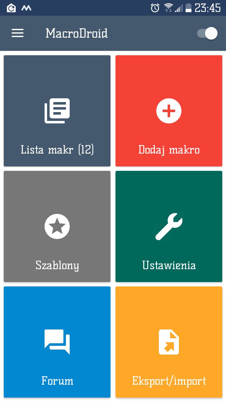Program-dżin: MacroDroid - okno startowe.
