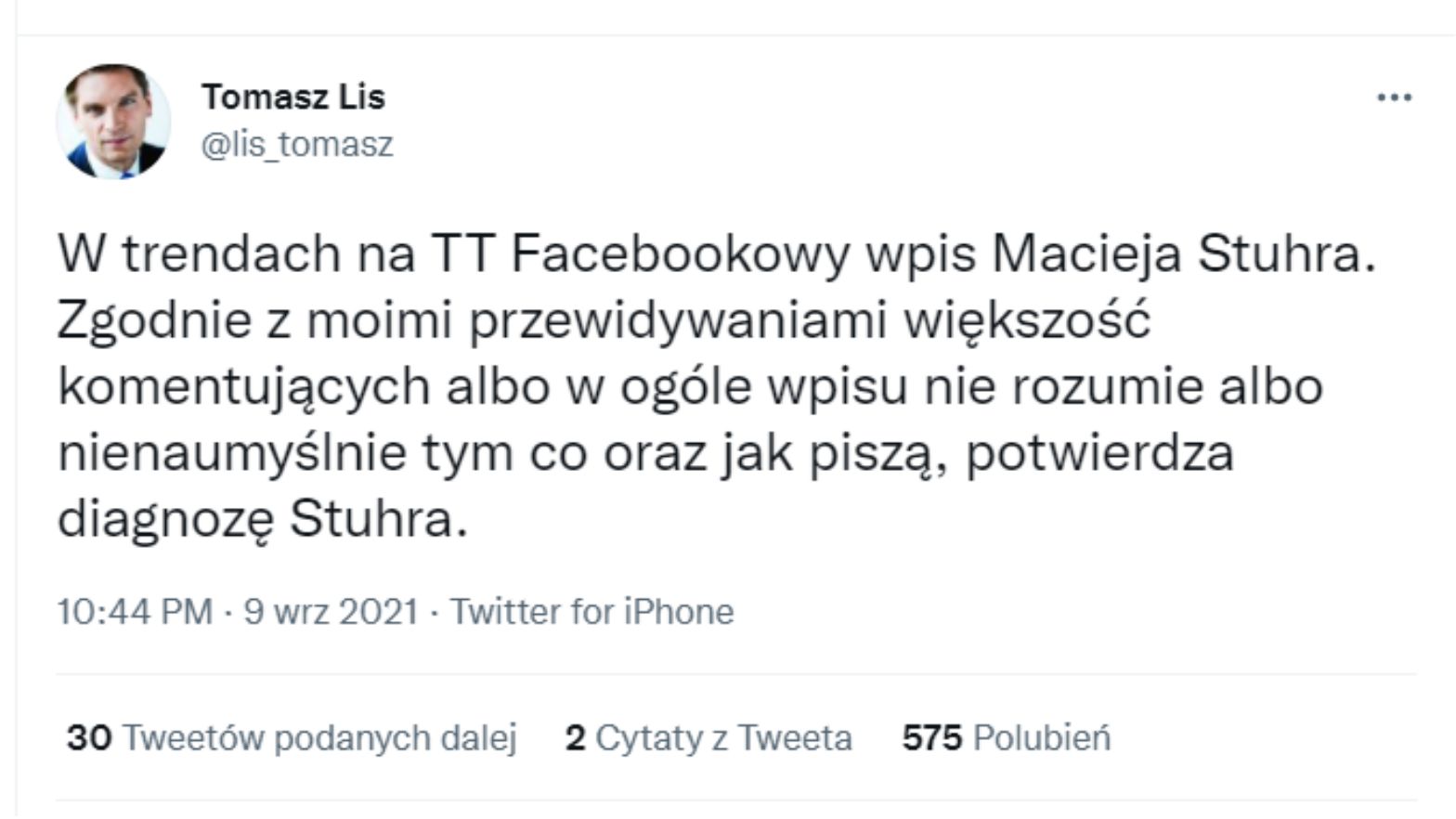 "W trendach na TT Facebookowy wpis Macieja Stuhra"