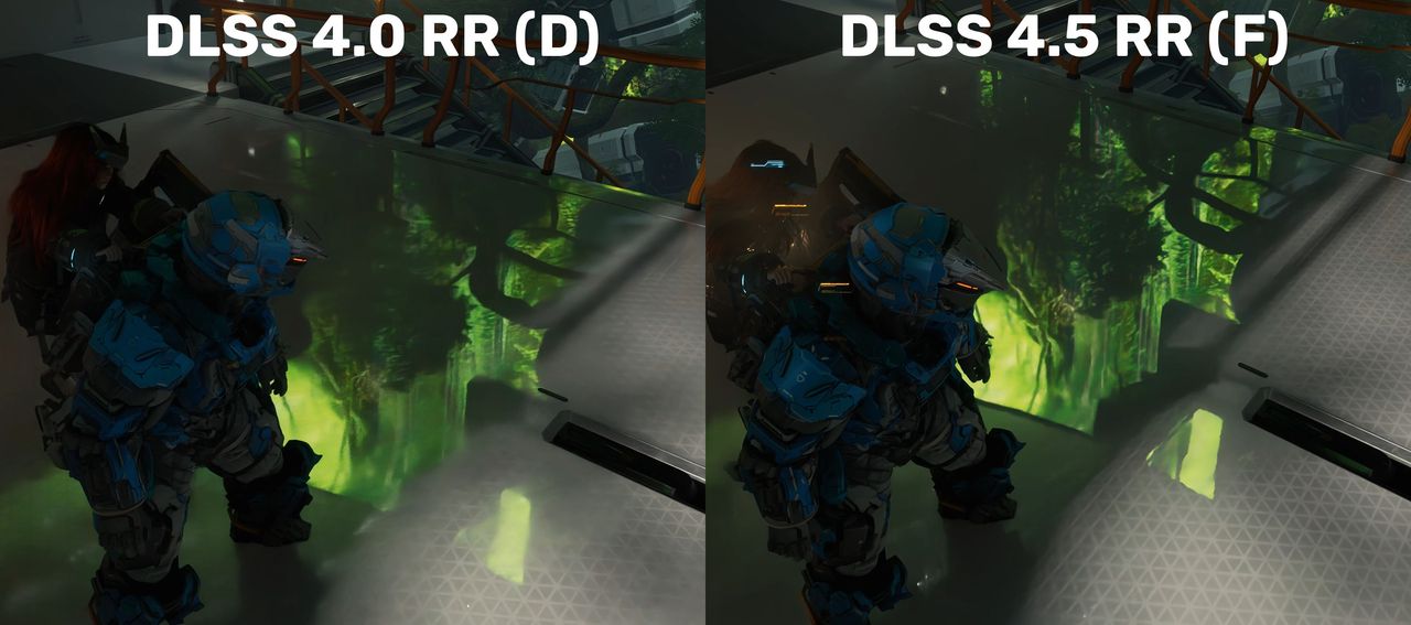 NVIDIA DLSS Ray Reconstruction - 4.0 vs 4.5 - odbicia w ruchu