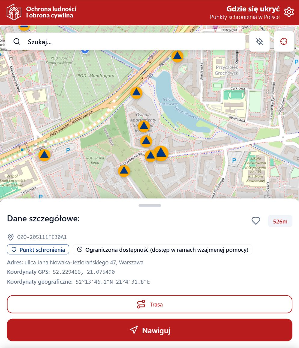 Mapa schronień w Polsce
