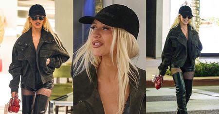 45-letnia Christina Aguilera w ultrakrótkich szortach i kozakach do uda buszuje po ekskluzywnych butikach (ZDJĘCIA)