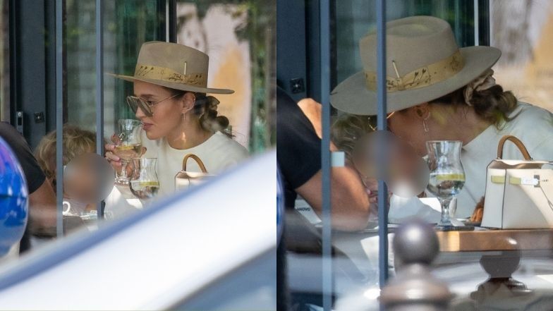 Marina Łuczenko ucztuje w restauracji z Liamem i suczką Nalą