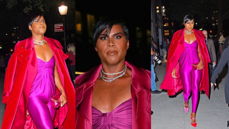 Ej Johnson przybywa w fuksjowej stylizacji na pokaz Toma Forda