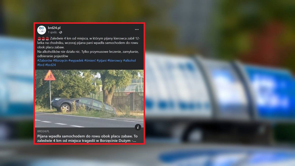 Pijana kobieta wjechała do rowu nieopodal miejsca tragedii