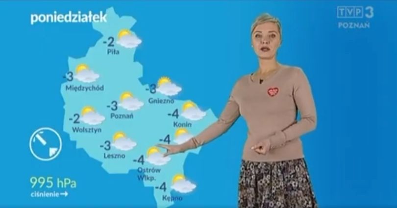 Prezenterka pogody w TVP zwolniona przez serduszko WOŚP na bluzce