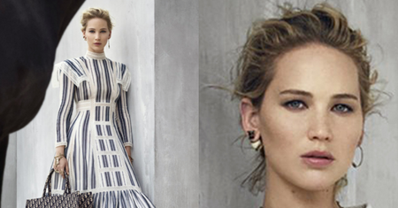 Skupiona Jennifer Lawrence reklamuje Diora w sukni inspirowanej Dzikim Zachodem