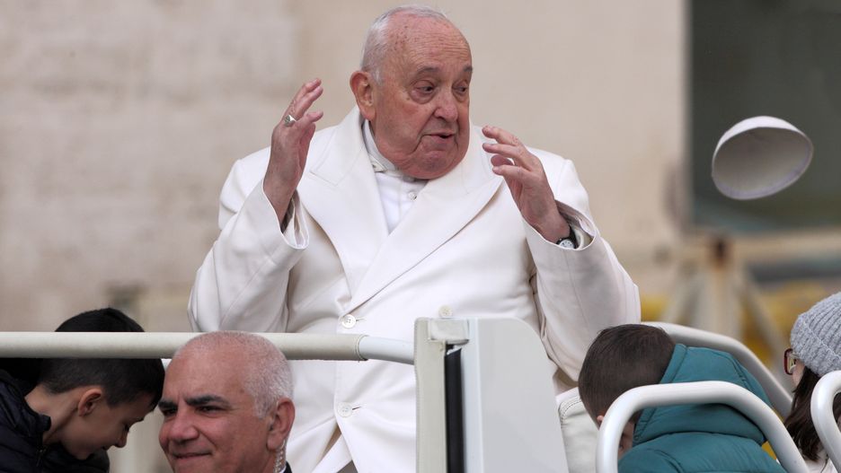 Pope Francis during the General Audience in St. Peter's Square. Vatican City (Vatican), March 13th, 2024 (Photo by Grzegorz Galazka/Archivio Grzegorz Galazka/Mondadori Portfolio via Getty Images)