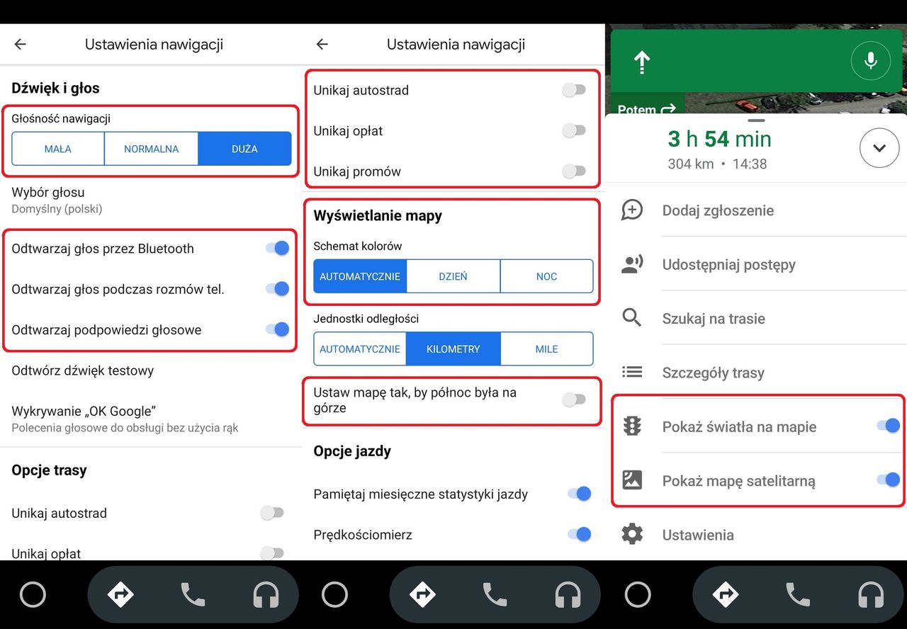 Ustawienia Map Google w Androidzie Auto (w smartfonie).