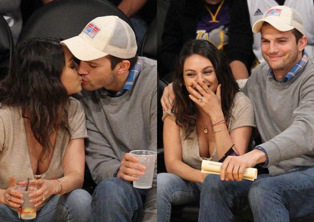 Zakochani Ashton Kutcher i Mila Kunis na meczu (ZDJĘCIA) 