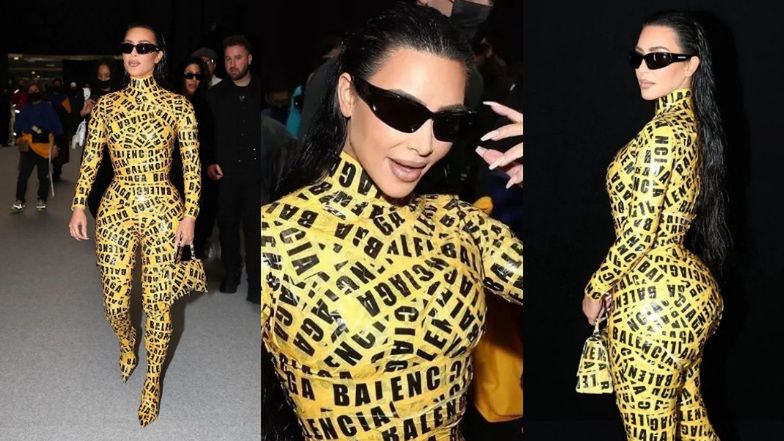 Kim Kardashian OBKLEJONA ŻÓŁTĄ TAŚMĄ podbija Tydzień Mody w Paryżu (ZDJĘCIA)