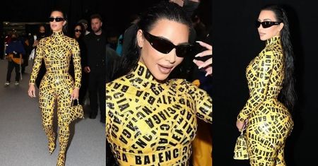 Kim Kardashian OBKLEJONA ŻÓŁTĄ TAŚMĄ podbija Tydzień Mody w Paryżu (ZDJĘCIA)