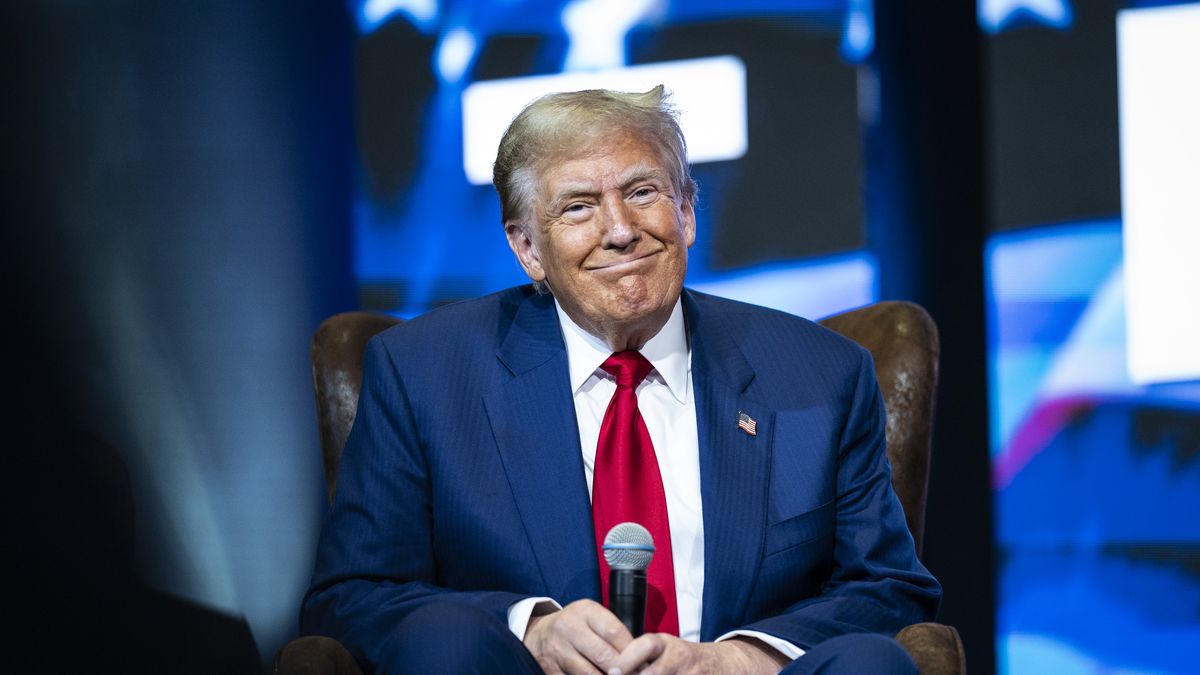 Zebulon, GA - October 23 : Republican presidential nominee former President Donald Trump speaks during a faith town hall with Georgia Lt. Gov. Burt Jones at Christ Chapel Zebulon church in Zebulon, GA on Wednesday, Oct. 23, 2024. (Photo by Jabin Botsford/The Washington Post via Getty Images)