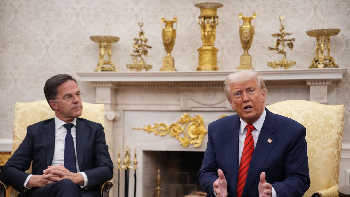 WASHINGTON, DC - MARCH 13: (L-R) NATO Secretary General Mark Rutte and U.S. President Donald Trump hold a meeting in the Oval Office of the White House on March 13, 2025 in Washington, DC. The two leaders met as the Trump administration has once again put the military alliance between the United States and Western Europe in question.  (Photo by Andrew Harnik/Getty Images)
