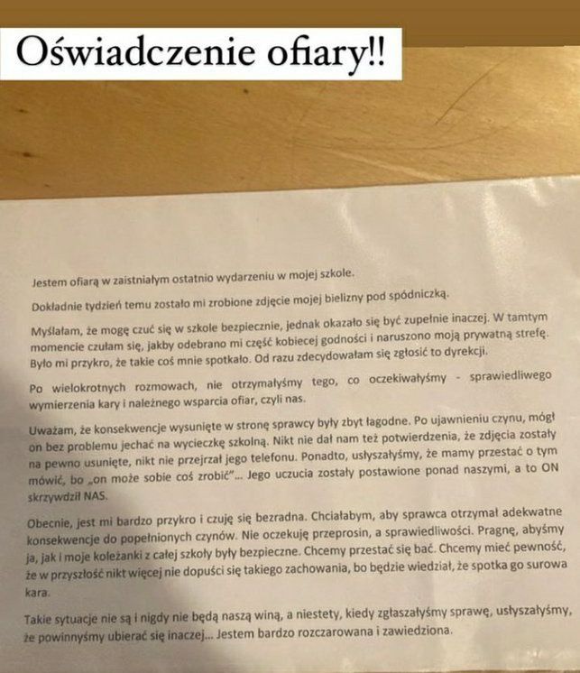 Oświadczenie ofiar molestowania