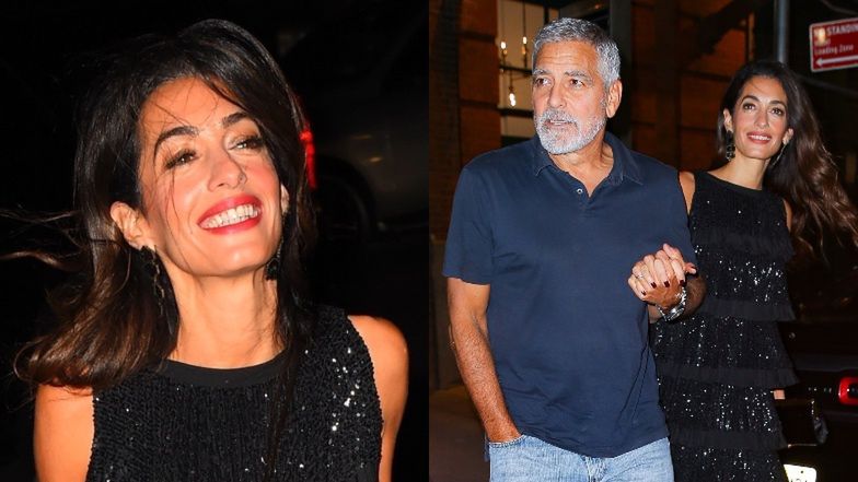 George i Amal Clooney w szampańskich nastrojach wychodzą z włoskiej restauracji w Nowym Jorku