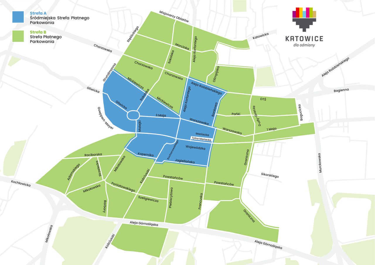 Aktualna mapa stref parkowania A i B