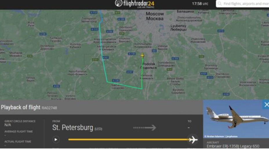 Według Flightradar na prywatnym lotnisku w Ostafiewie wylądował Embraer ERJ-135BJ „Legacy 650” o numerze RA-02748