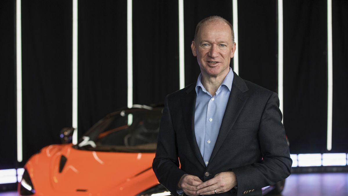 Mike Flewitt, chief executive officer of McLaren Automotive Ltd., poses for a photograph in front of the McLaren 765LT supercar during it's launch at the company's headquarters in Woking, U.K., on Tuesday, March 3, 2020. The 765LT boasts a twin-turbocharged V8 and goes from zero to 60 miles per hour in 2.7 seconds. Photographer: Chris Ratcliffe/Bloomberg via Getty Images
