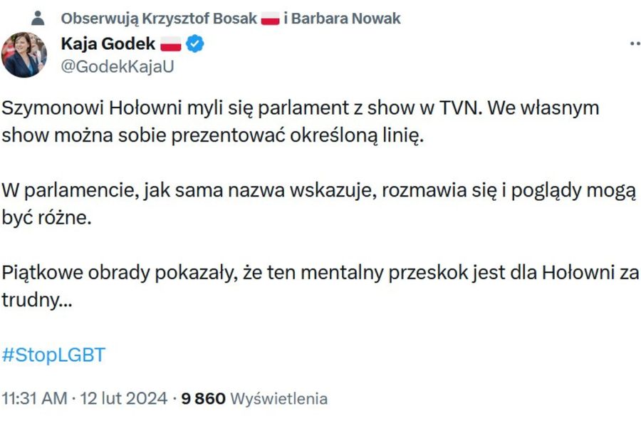Kaja Godek o zachowaniu marszałka Sejmu Szymona Hołowni