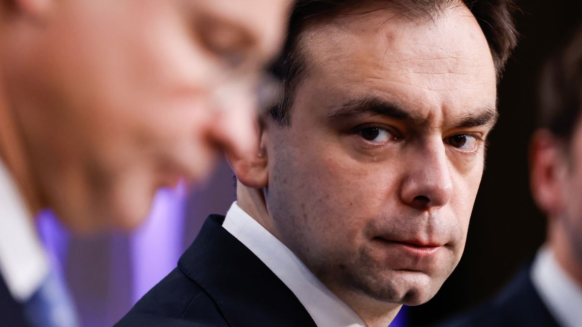 Andrzej Domanski, Poland's finance minister, center, during a news conference at the Economic and Financial Affairs Council (ECOFIN) meeting at the European Council headquarters in Brussels, Belgium, on Tuesday, Jan. 21, 2025. Investors are betting the European Central Bank will lower borrowing costs four times in 2025. Photographer: Simon Wohlfahrt/Bloomberg via Getty Images