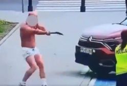 Zaatakował policjantów siekierą. Nagranie krąży w sieci