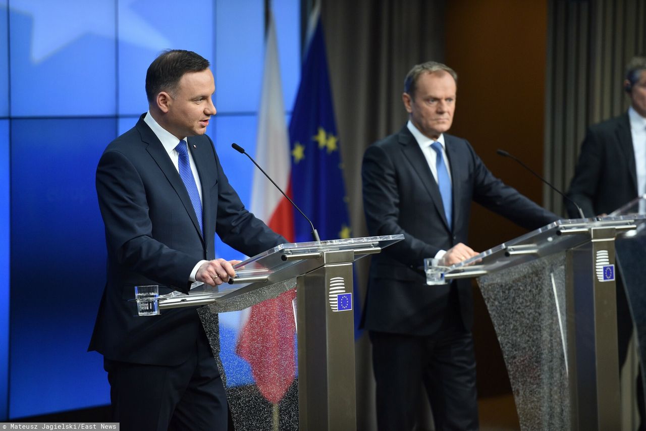 Andrzej Duda i Donald Tusk w Brukseli w styczniu 2016 roku.