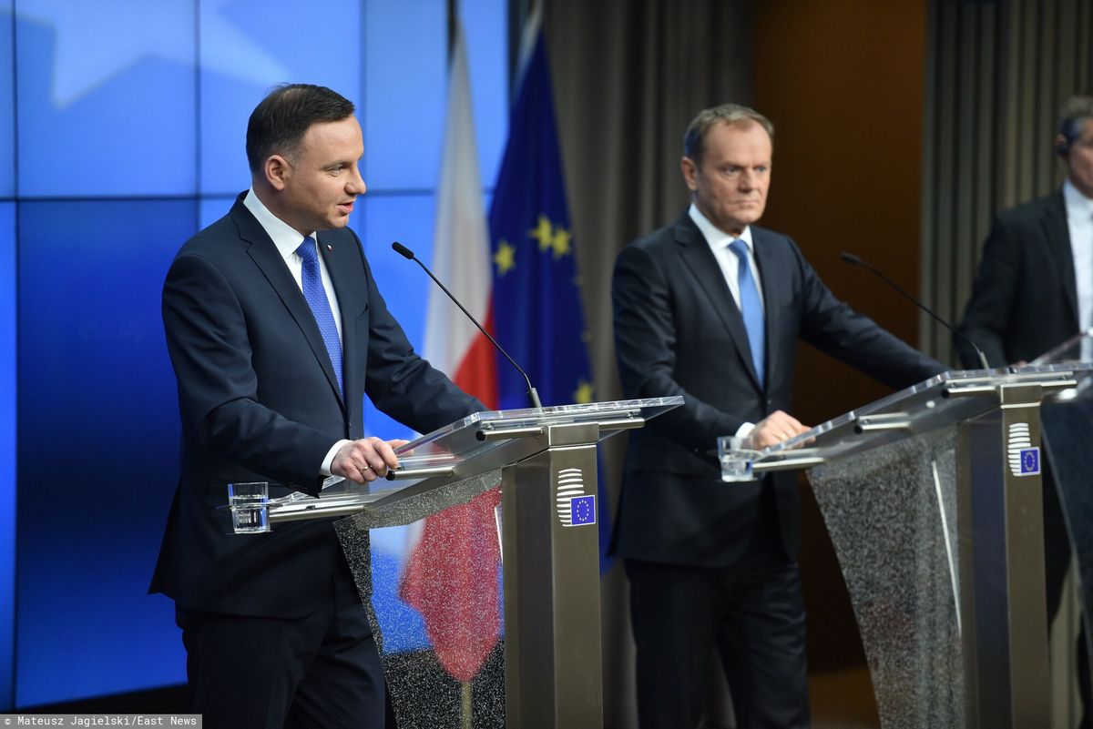 Andrzej Duda i Donald Tusk w Brukseli w styczniu 2016 roku.