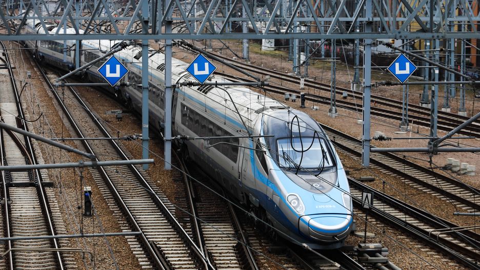 Pendolino train is seen on a railway near the Main Station in Krakow, Poland on February 4, 2022. (Photo by Jakub Porzycki/NurPhoto via Getty Images)