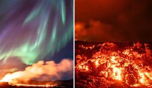 Wyjątkowe nagranie z Islandii. Erupcja wulkanu i zorza polarna