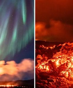 Wyjątkowe nagranie z Islandii. Erupcja wulkanu i zorza polarna