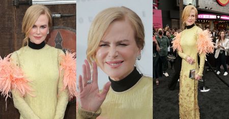 54-letnia Nicole Kidman i jej różowe pióra pozdrawiają z premiery filmu "Wiking" (ZDJĘCIA)
